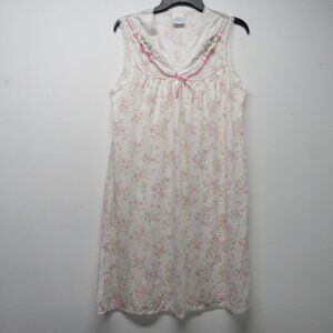 Vtg Quiet Moments White Pink Dainty Floral Embroidered Nightgown M USA Cottage